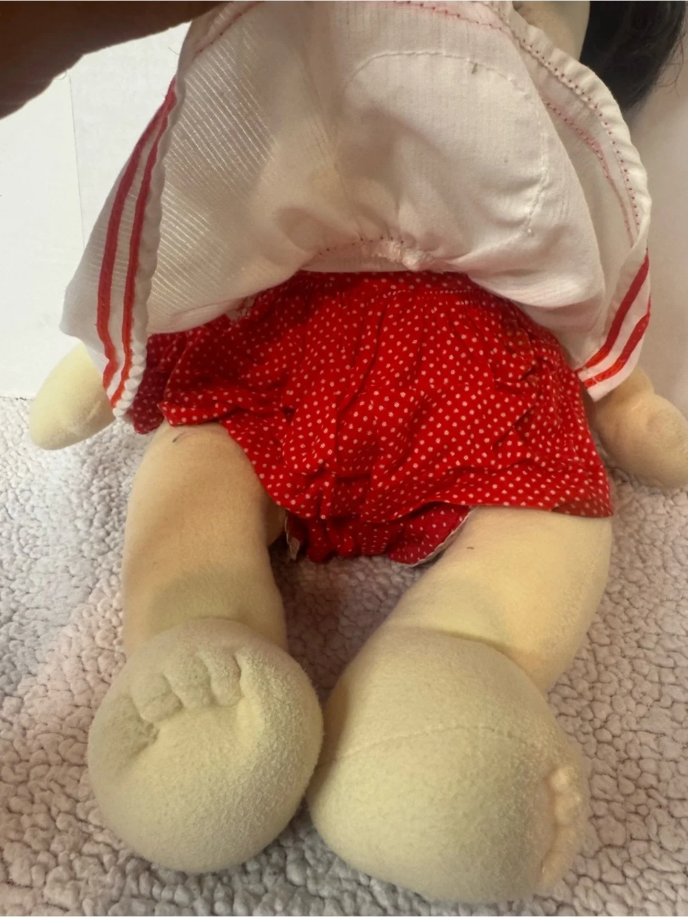 Vintage 1985 Mattel My Child Doll Blue Eyes Dark Hair Red White Doll Clothing